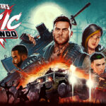 concept art for John Carpenter's Toxic Commando featuring main characters and combat scene